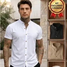 Kit 2 Camisa Gola Padre Manga Curta Masculina Social Verão Trabalho Casual Leve Secagem Rapida