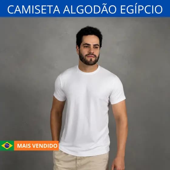 Camiseta Algodão Egipcio Masculina Básica Slim Fit Gola Redonda Premium Casual