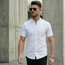 Camisa Social Gola Padre Manga Curta Casual