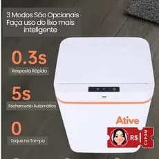 15L Lixeira com Sensor Automático Inteligente para Quarto, Banheiro, Cozinha 15 Litros Akibazaar
