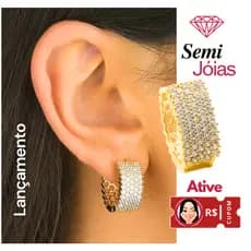 Brinco Argola Colmeia Cravejado De Zircônias Banhado A Ouro 18k