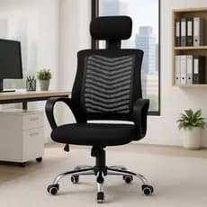 Cadeira de Escritório Presidente tecido Mesh Apoio Encosto de Cabeça Ergonômica Executiva
