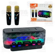 Caixa de Som Bluetooth 50W Portátil Gamer Karaokê com 2 Microfones, LED e Carregador por Indução - EL-1060. - Oriiente