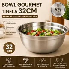 Tigela em Inox Bowl 32cm Gourmet Receita Cozinha Utilitário Salada Pote de Aço Inox