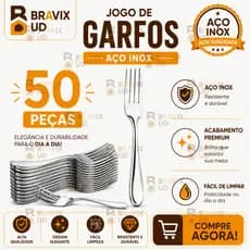 Jogo de Garfo 50 peças Aço Inox Talher Cozinha Talheres de Mesa Cozinha Inox