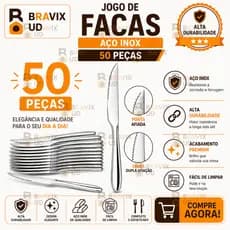 Jogo de Faca 50 peças Aço Inox Talher Cozinha Talheres de Mesa Cozinha Inox