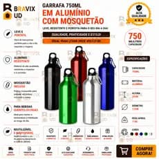 Garrafa 750ml em Alumínio com Mosquetão Esporte Lazer Hidratação