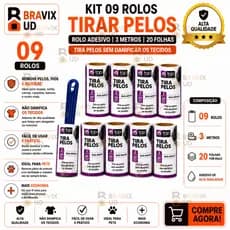 KIT 3/6/9 Rolos Tira Pelos 20 Folhas Premium Roupa Limpa Qualidade