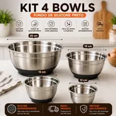 Kit 4 Bowls Com Silicone ANTIDERRAPANTE Tigela Vários Tamanhos Premium