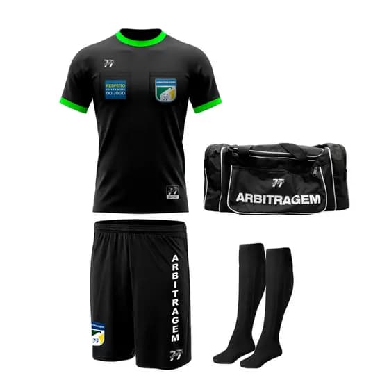 Kit Uniforme Arbitragem Camiseta Short Meiao Mala Futebol Arbitro
