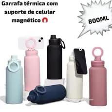 Garrafa Térmica 800ml Com Anel Magnético na Alça Tampa Rosqueável Ideal Academia Fitness Video Fotos