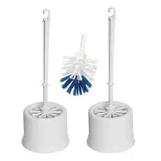 kit ate 3 Escovas Sanitária De Piso Para Limpeza Vaso Banheiro Com Suporte Plástico Branca e Cinza.