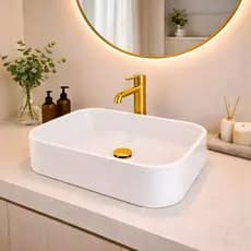 * PROMOÇÃO * Pia Para Banheiro Cuba de Sobrepor Oxford Lavabo Apoio 37 CM em Mármore Branco