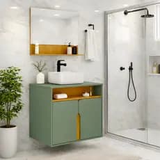 *PROMOÇÃO* Gabinete Armário Para Banheiro Suspenso Espelho Completo Lavabo Cuba Inclusa de Resina