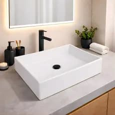 *PROMOÇÃO* Pia Para Banheiro Cuba de Sobrepor 44cm Apoio Lavabo Retangular Mármore Sintético Branca