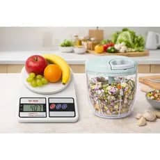 Kit Balança Digital 10kg Alta Precisão E Processador Manual 900ml 5 Lâminas Triturador de Alimentos