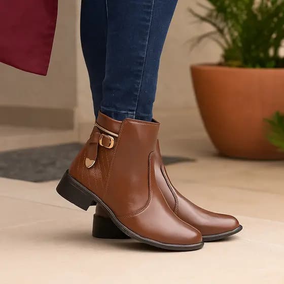 Bota Feminina Zíper Conforto Cano Baixo Saltinho Feminina Botinha Inverno Sem Salto Original