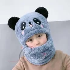 Gorro Infantil Aquecedor De Pescoço Com Cachecol Caxemira Dentro Fofo Chapéu De Panda De Desenho Animado