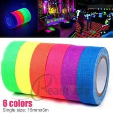 6 Rolos De Fita Reativa UV Fluorescente De Luz Negra Que Brilha No Escuro Neon Gaffer Novo