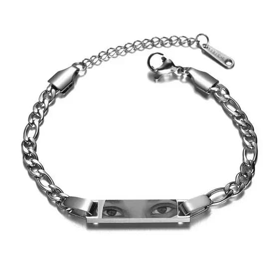Pulseira unissex de aço inoxidável personalizada com foto, nome ou desenho, à prova d'água.