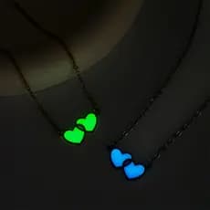 Colar de coração luminoso, colar de coração em aço inoxidável banhado a ouro 18K