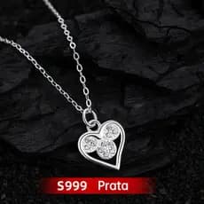 Colar de prata esterlina S999/S925, incrustação de diamante em formato de coração, corrente para clavícula feminina, pre