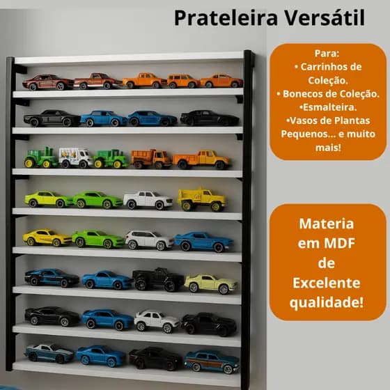 Prateleira Suporte 64cm em MDF Branca para Carrinhos e Bonequinhos de Coleção, Esmalteira