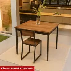 Mesa Compacta Para 4 Pessoas Tamanho 70x70 Industrial, Estilo Carvalho Amadeirado + Base Preta Industrial