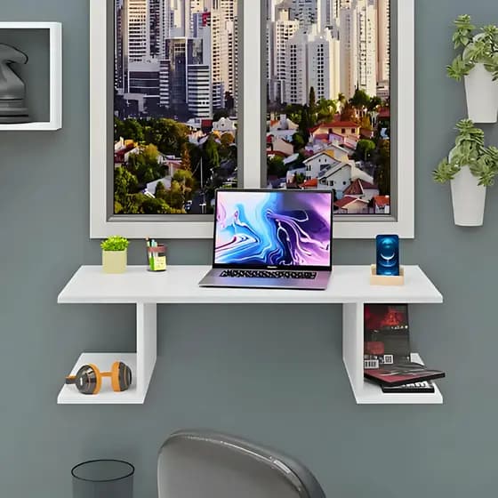 Escrivaninha Mesa de Estudos Notebook Suspensa Home Office Escritório Bancada Nicho Prateleira