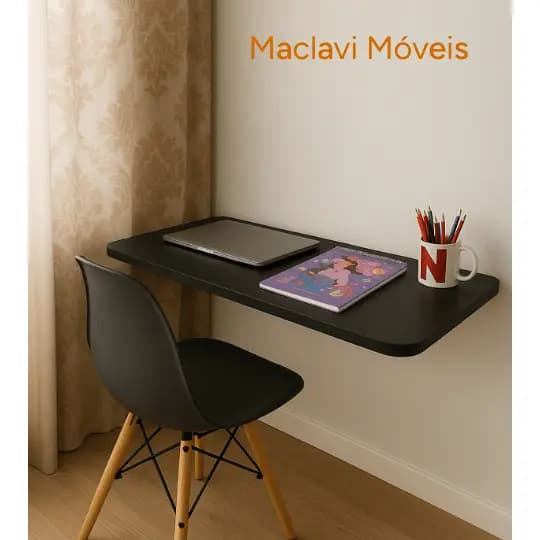 Mesa Fixa Para Parede 36x50cm Preta Ambientes Compactos- Maclavi Móveis