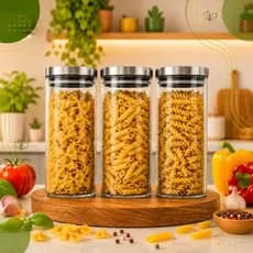 Kit Potes Herméticos De Vidro 1,1 Litro Com Tampa Inox, para Alimentos e Organização Mantimentos