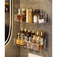 Suporte De Shampoo Prateleiras De Banheiro Sem Furo Acrilico linhado transparente-0128