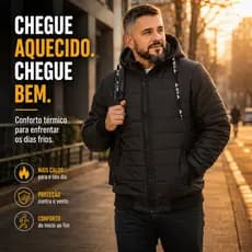 Jaqueta Masculina Forrada por dentro Pelo Fleece Pelúcia Puffer Bobojaco Nylon Matelado com Bolso