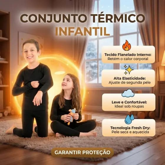 Conjunto Roupa Térmica Peluciada Blusa e Calça Segunda Pele Infantil Juvenil Unissex Tamanho 4 ao 16