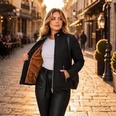 Jaqueta Forrada Pelúcia Nylon Matelado Blusa Feminina Quente