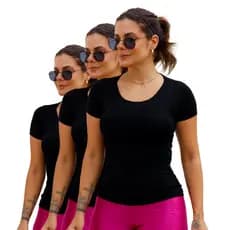 KIT 3 Blusa Feminina Manga Curta Baby Look Em Viscose Qualidade
