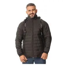 Jaqueta Forrada Masculina Puffer Gominho Capuz removível e Bolso Bobojaco Nylon Matelado Acolchoado