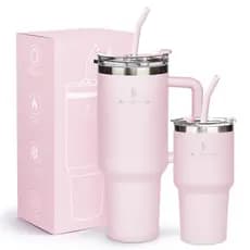 ROMANTIC CROWN Kit 2 Copo Térmico Inox Portátil 1200ml/600ml Garrafa Térmica Inoxidável com Tampa e Canudo