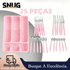 Jogo De Talheres Inox Com 24 Peças + Suporte Gaveteiro
