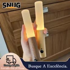 Luminária LED Recarregável com Luz Tricolor, Sensor de Movimento e Arandela de Madeira Minimalista para Mesa e Parede
