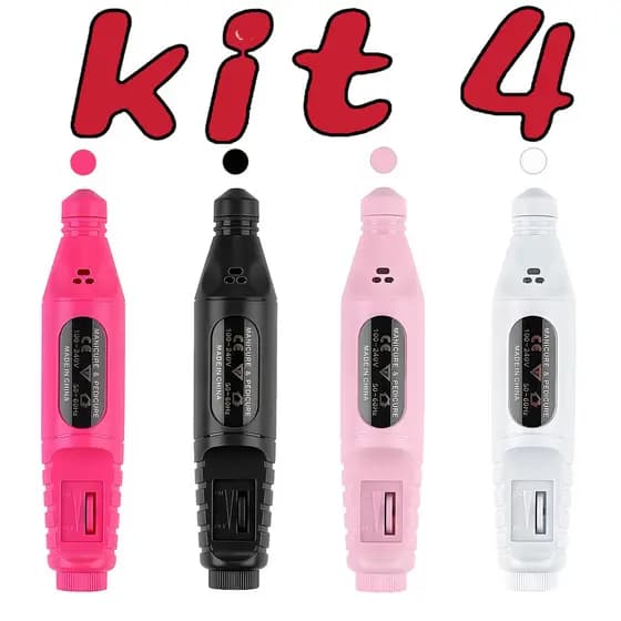 KIT 4 Lixadeira Elétrica Unhas Sem Fio Recarregável Profissional Kit Manicure Pedicure Salon Nails
