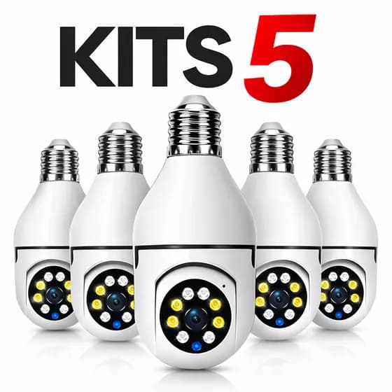 Kit 5 Câmera Lâmpada WiFi 360° Câmera Segurança IP HD Visão Noturna Monitoramento App