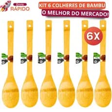 Jogo 6 Colher de Bambu Não Risca a Panela Para Cozinhar Colher de Pau 30Cm