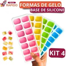 Kit 4 Forma de Gelo Fundo de Silicone Forminha de Gelo Sai Fácil Para Gelo Saborizado 14 Cubos
