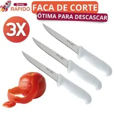 Conjunto 3 Facas 3,5" Afiadas de Inox para Descascar Fatiar Legumes Tomate Alho Cebola Batata