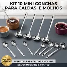 Concha Mini Inox Para Molhos Caldas Granulado Para Buffet Caldos Sorveteria e Açaí Restaurante Kit