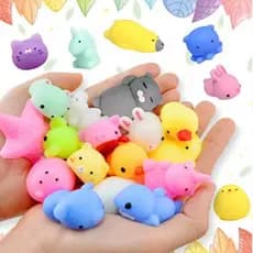 Kit 50 30 10 Squishy Mochi Bichinho Fofo Apertar Anti Stress Fidget Sacolinha Festa Infantil