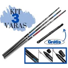 Kit de Pesca 3 Varas Telescópicas 3,30m Caniço de Mão Lisa Pescaria Pesqueiro Tilapia Lambari Pescar