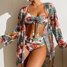 Biquíni top bojo renovável feminino conjunto floral 3peças amarrazinha Conforto e Elegância para Seus Dias de Sol