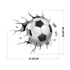 Adesivo 3D Bola de Futebol Quebrando a Parede - Decoração Quarto Esporte Futebol Vinil